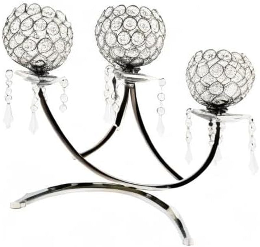 3-Arm Bowls Tealight Candelabra Candle Holder-Silver