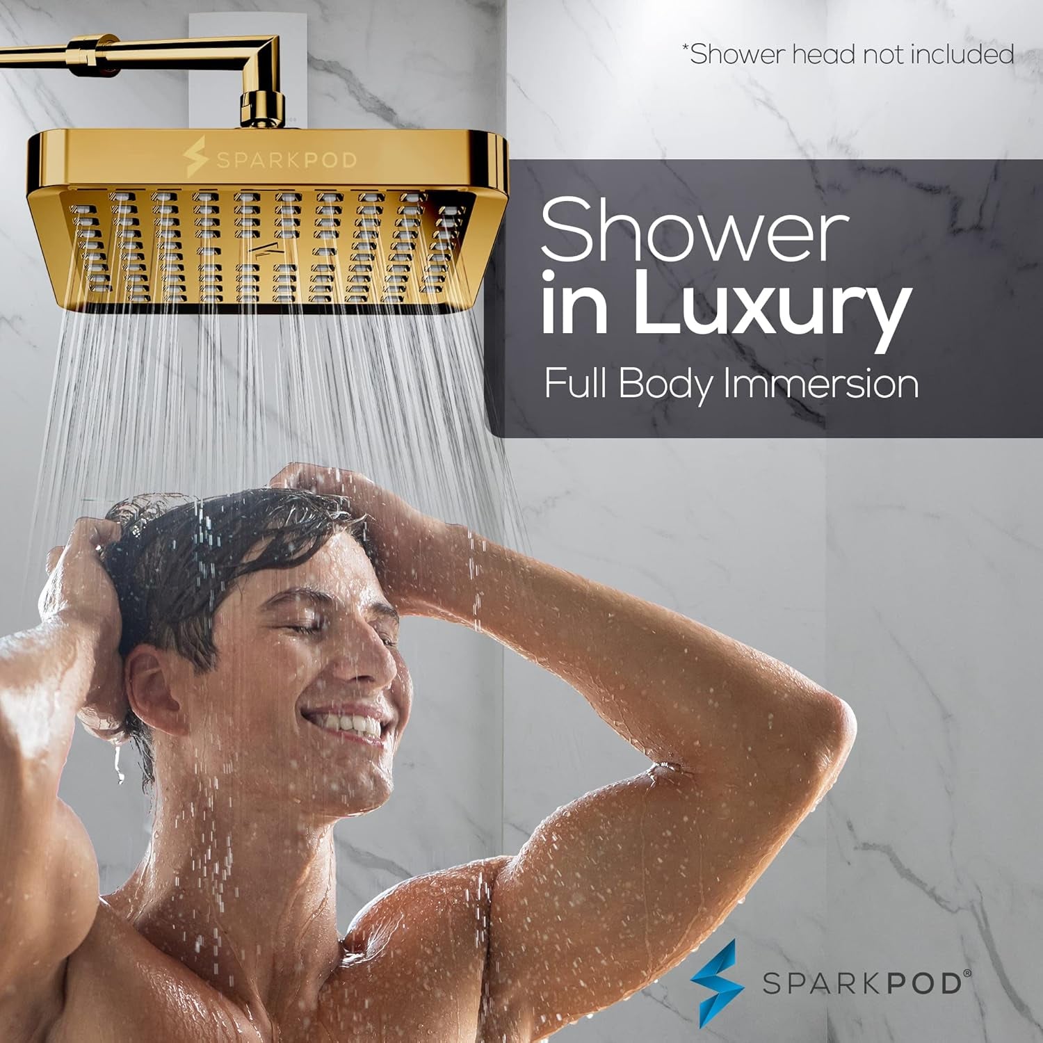 Premium Luxury Shower Head - High Pressure Rain - 1-Min Install - Easy Clean Adjustable Replacement for Your Bathroom Shower Heads (Egyptian Gold, 6 Inch Square)