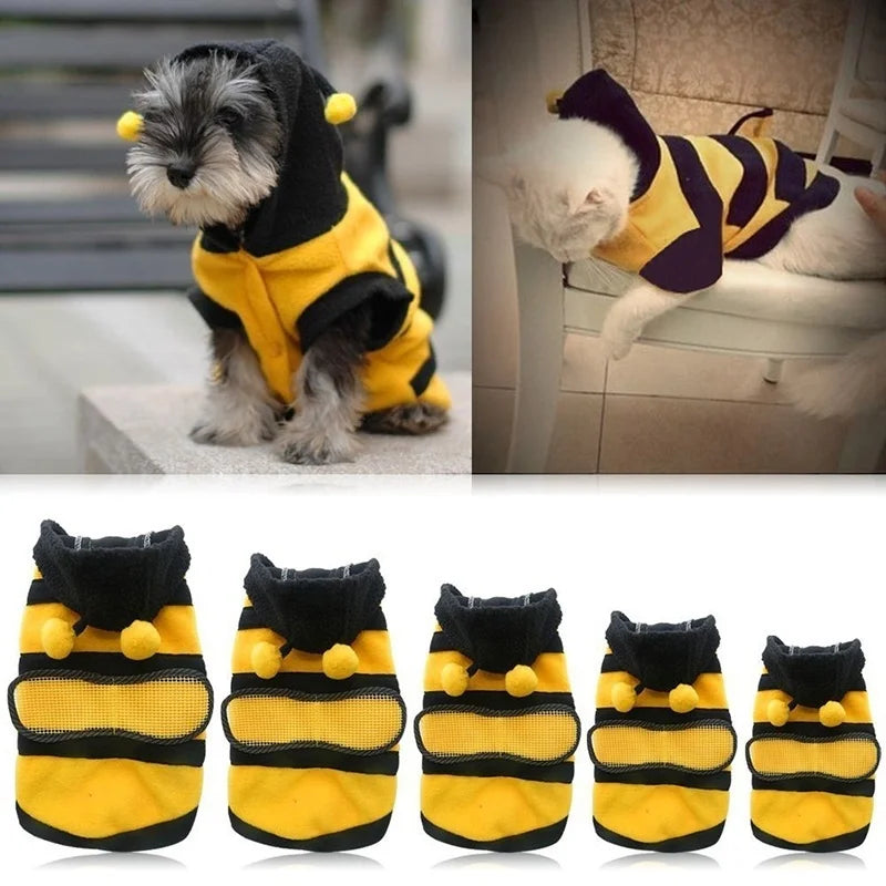 Adorable Bee Pet Hoodie – Cozy Fleece Costume for Dogs and Cats