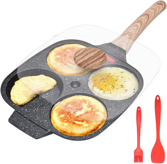 4 Cups Pan for Egg Frying with and Lid Non-stick, Pancake Pan Aluminium Alloy Cooker for Breakfast, Induction Compatible