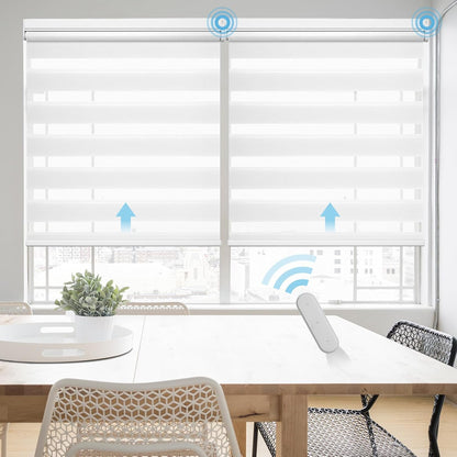 Motorized Zebra Blinds - Custom Electric Shades with Remote & Smart Control, Light-Filtering White (23" W x 72" H)