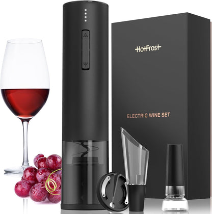 Electric Wine Opener – Wine Bottle Opener Kit with Foil Cutter, Wine Aerator, Vacuum Stopper – Rechargeable Corkscrew Wine Opener – Cordless Automatic Wine Opener – Birthday Wine Gift Set