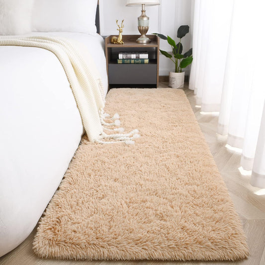 Beige Super Soft Shaggy Rug 2x6' - Fluffy Plush Carpet for Bedroom, Living Room, Nursery Decor