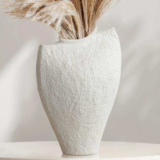 White Ceramic Vase – Handcrafted Modern Art Vase for Minimalistic Home Decor