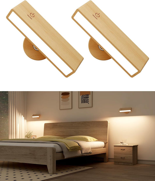 Set of 2 Rechargeable Magnetic Wall Sconces - Dimmable, 360° Rotating Lights