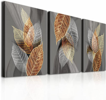 3-Piece Canvas Wall Art Set for Living Room - Black Abstract Leaves, Modern Family Wall Decor, Inspirational Home Artwork