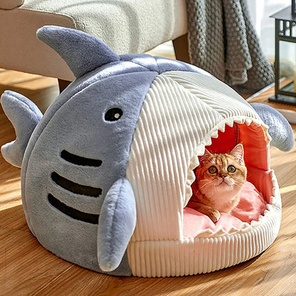 Cartoon Shark Cat Cave Bed – Cozy Pet Nest for Cats and Small Dogs