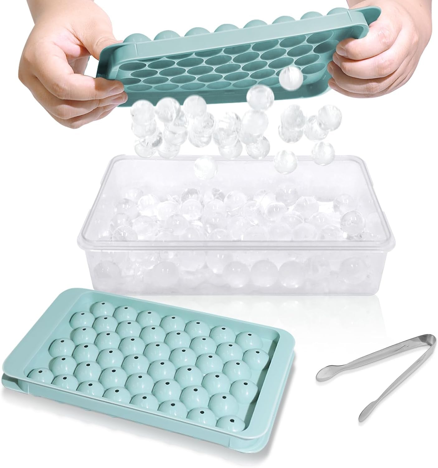 Ice Cube Tray with Lid and Bin - 0.8" round Ice Trays for Freezer with Lid - Ice Cube Trays for Freezer with Ice Container