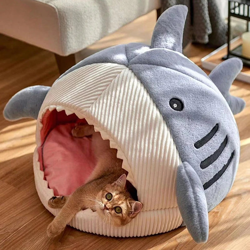 Cartoon Shark Cat Cave Bed – Cozy Pet Nest for Cats and Small Dogs