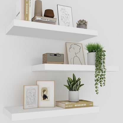 White Floating Shelves for Wall Set of 3, 16" White Wall Mounted Shelves for Home Decor & Bedroom.